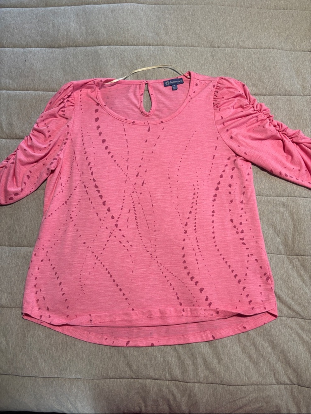 Democracy Pink Eyelet Ruched-Sleeve Women's Top